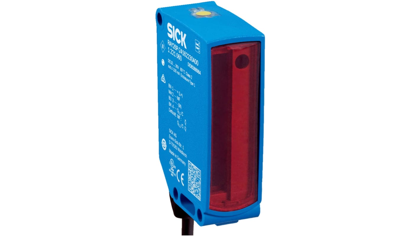 Fotocélula rectangular Sick, Sistema Reflex, alcance 4,5 m, salida NPN, PNP, EMPUJE/TRACCIÓN, Cable con conector, IP67