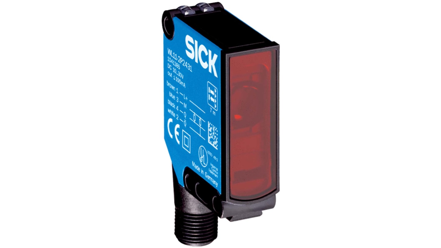 Fotocélula rectangular Sick, Sistema Reflex, alcance 10 m, salida PNP, Cable libre, IP66, IP67, IP69K