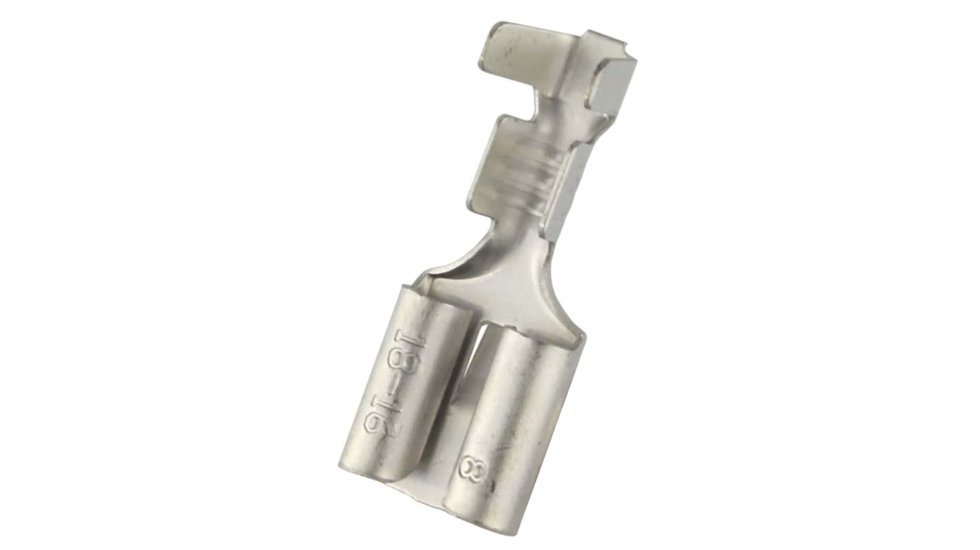 RS PRO Uninsulated Female Spade Connector, Open barrel, 6.35 x 0.8mm Tab Size, 0.85mm² to 1.25mm²