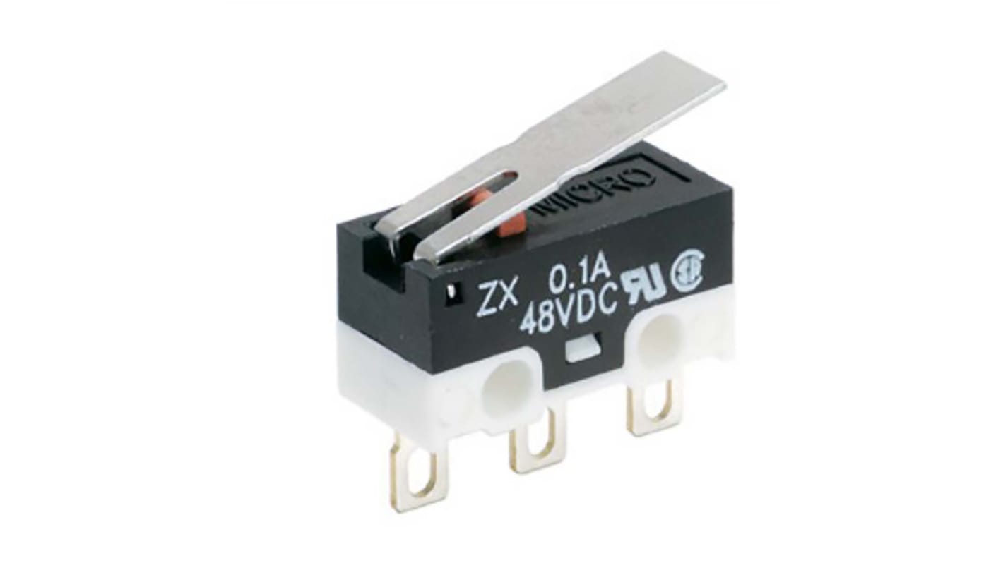 Microinterruttore, Honeywell, SP-CO, 100 mA, IP40, per PCB, inclinato a destra