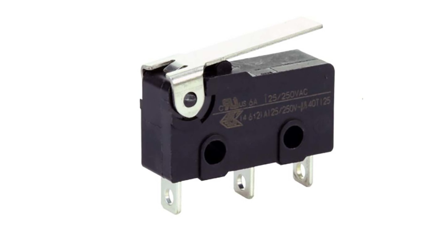 Honeywell Standard Simulated Roller Lever Micro Switch, PCB Straight Terminal, 6 A, SP-CO, IP40