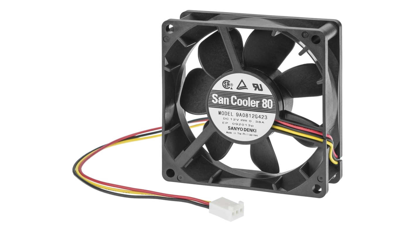 Sanyo Denki Axial Fan, 12 V dc, DC Operation, 53cfm, 4.56W, 380mA Max, 80 x 80 x 25mm