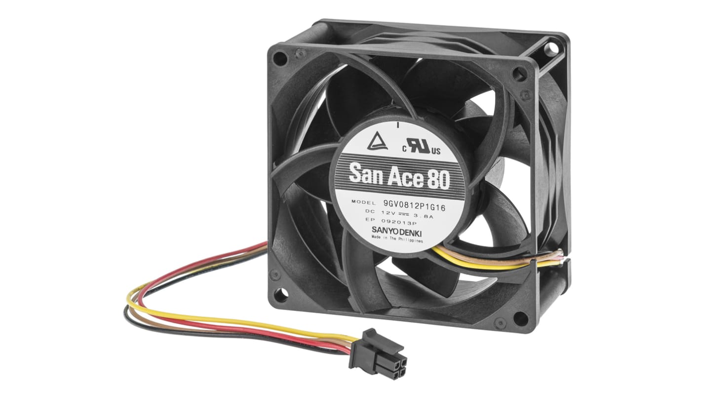 Ventilador Axial Sanyo Denki de 80 x 80 x 38mm, 12 V dc, 45.6W, caudal 138cfm