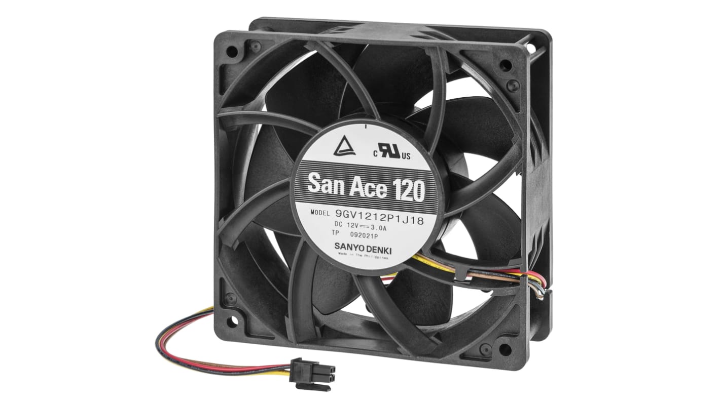 Ventilador Axial Sanyo Denki de 120 x 120 x 38mm, 12 V dc, 36W, caudal 224cfm