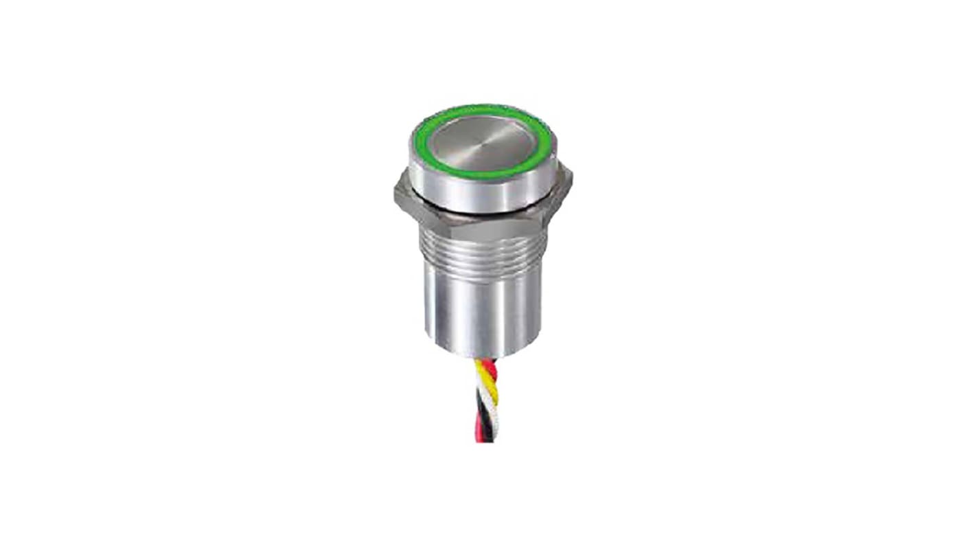 APEM Capacitive Switch Latching,Illuminated, Green, Red, NPN, IP68, IP69K