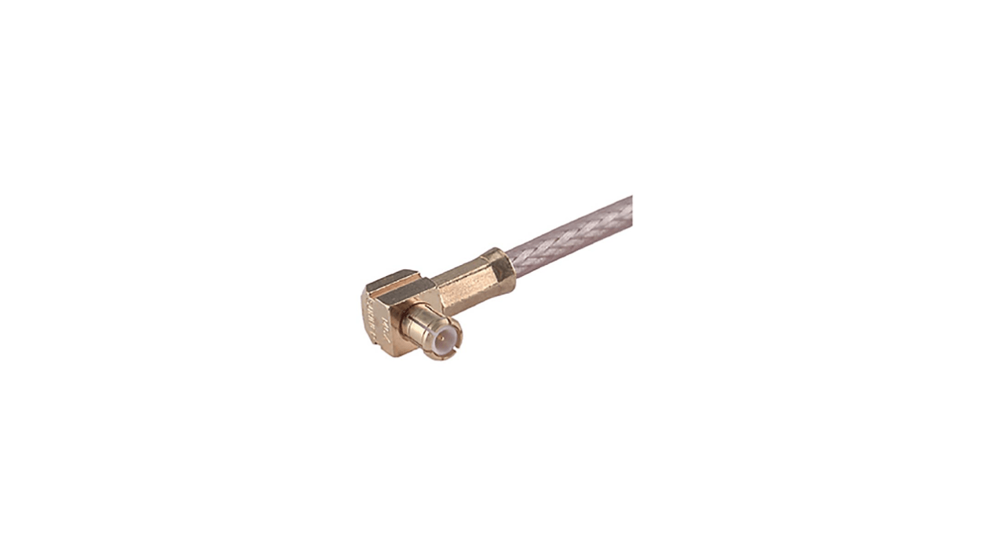 Huber+Suhner 16_MCX-50-2-14/111_NE Series, Plug Cable Mount MCX Connector, 50Ω, Crimp Termination, Right Angle Body
