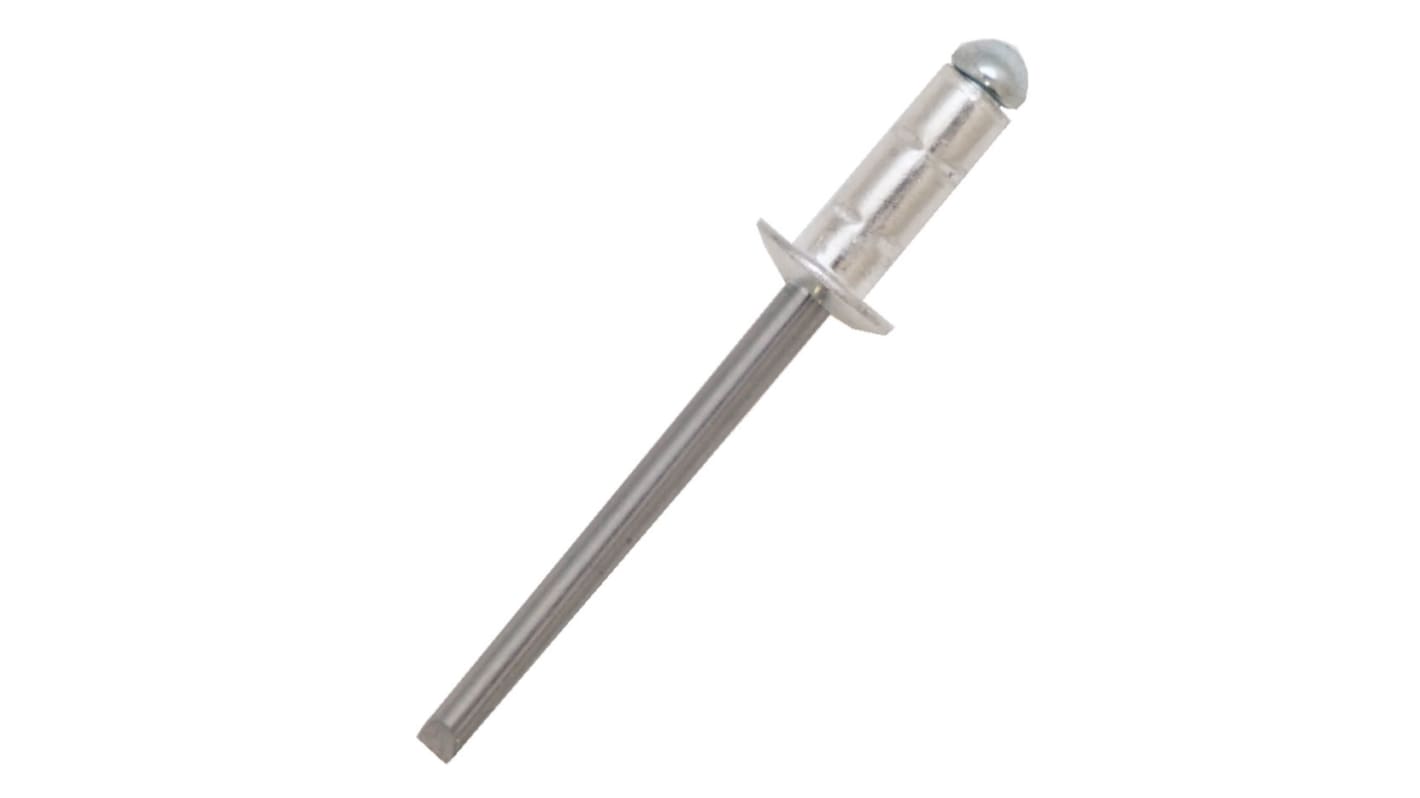 Remache ciego RS PRO de aluminio, Ø 4mm x 10mm, para espesor de 1mm → 6.5mm, color Gris