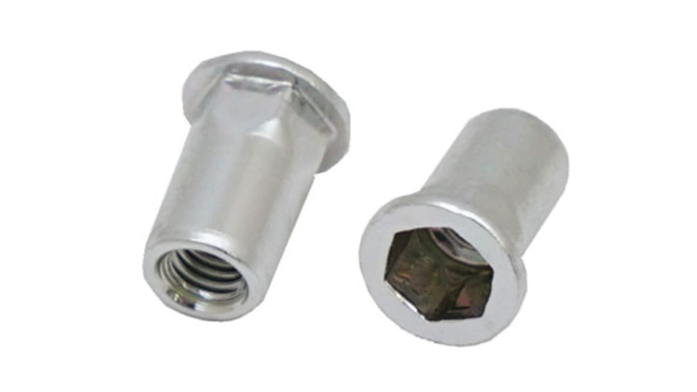 Remache ciego RS PRO de acero, Ø 12.9mm x 21mm, rosca M10, para espesor de 1mm → 3.5mm, color Gris