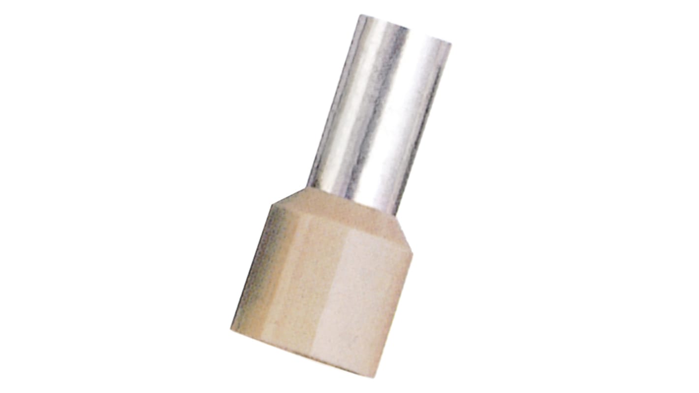 RS PRO Insulated Crimp Bootlace Ferrule, 18mm Pin Length, 8.3mm Pin Diameter, 35mm² Wire Size, Beige