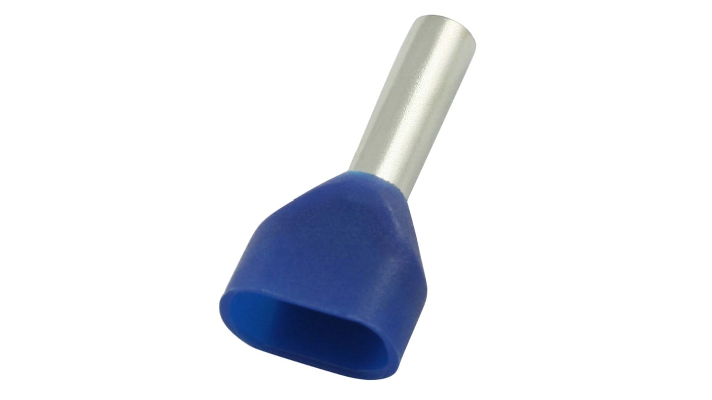 RS PRO Insulated Crimp Bootlace Ferrule, 12mm Pin Length, 2.9mm Pin Diameter, 2 x 2.5mm² Wire Size, Blue