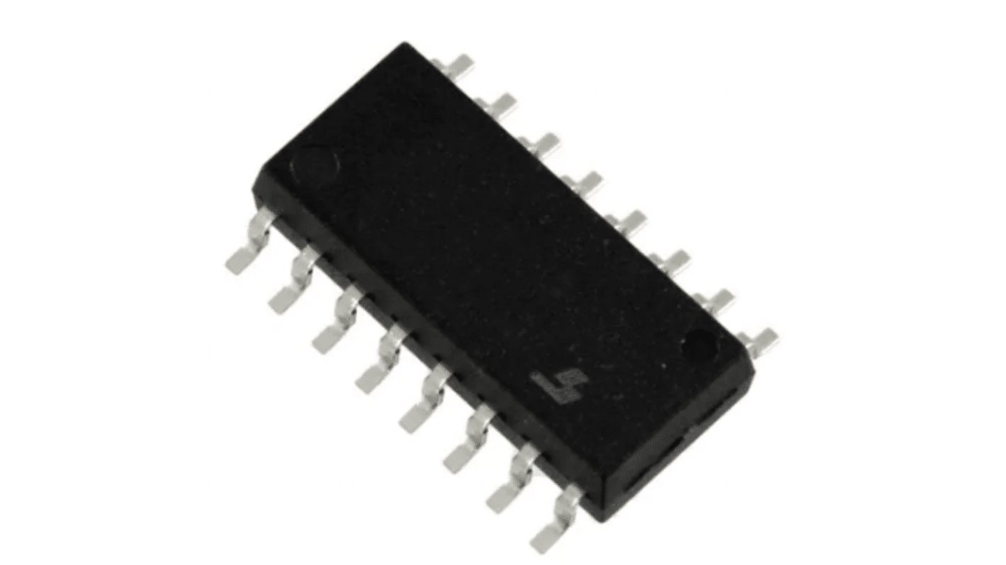 Optoacoplador Toshiba TLP de 4 canales, Vf= 1.4V, IN. DC, OUT. Transistor, mont. superficial, encapsulado SO, 16 pines