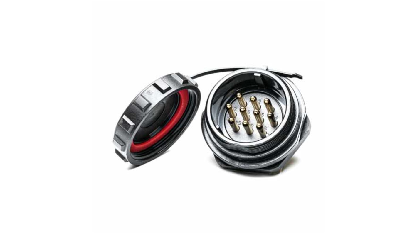 Conector circular RS PRO macho de 10 vías macho, Montaje en Panel, IP68