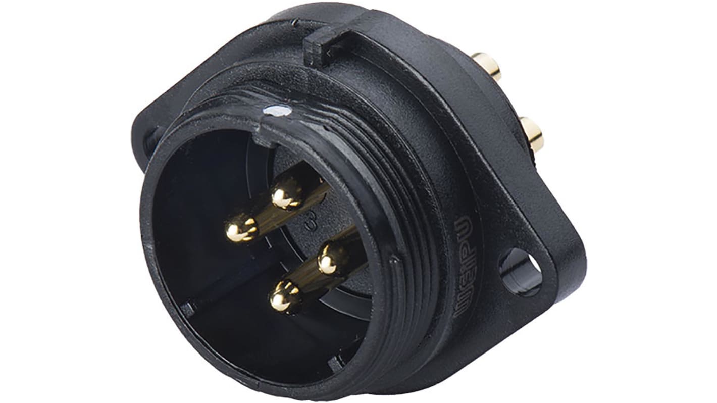 Conector circular RS PRO macho de 4 vías macho, Montaje de Reborde, IP68