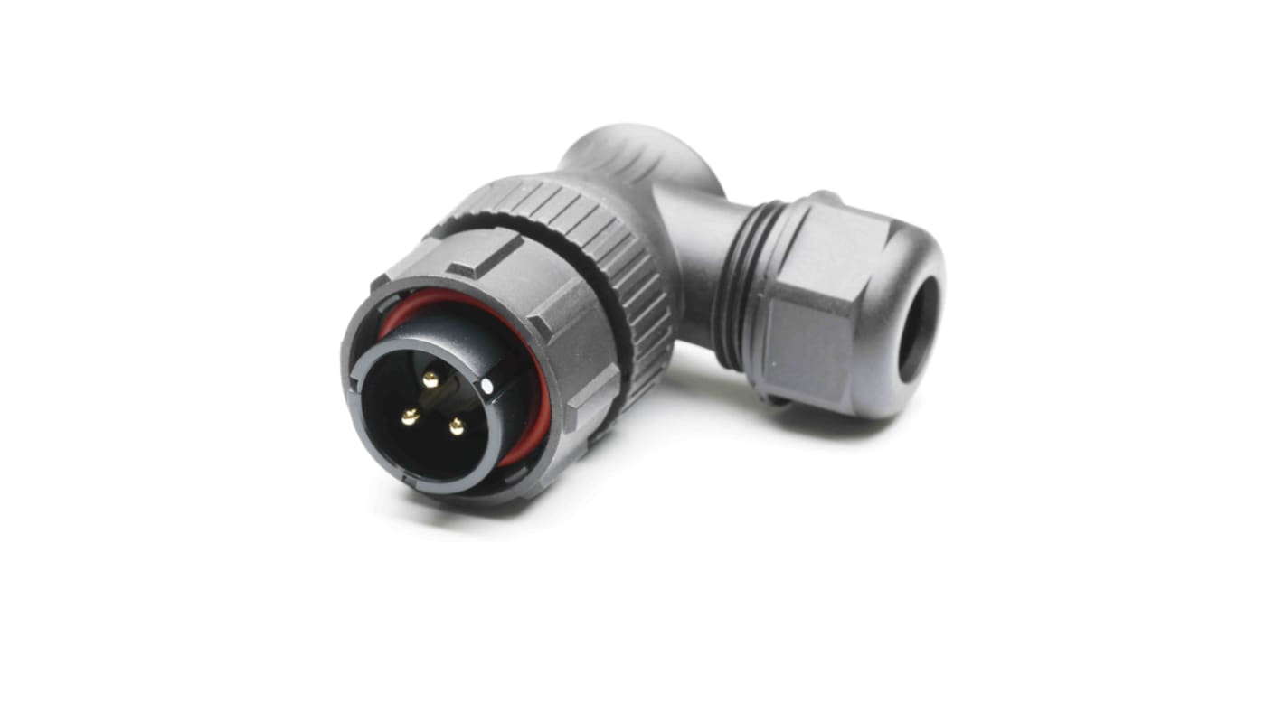 Conector circular RS PRO macho Ángulo de 90° de 3 vías macho, montaje aéreo, IP67