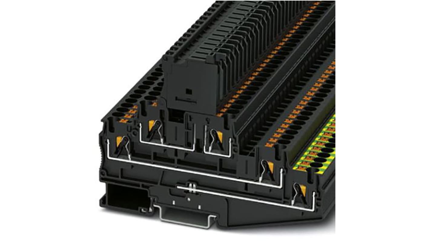 Phoenix Contact PT 4 Series Black Fused DIN Rail Terminal, 6mm², Triple-Level, ATEX, IECEx