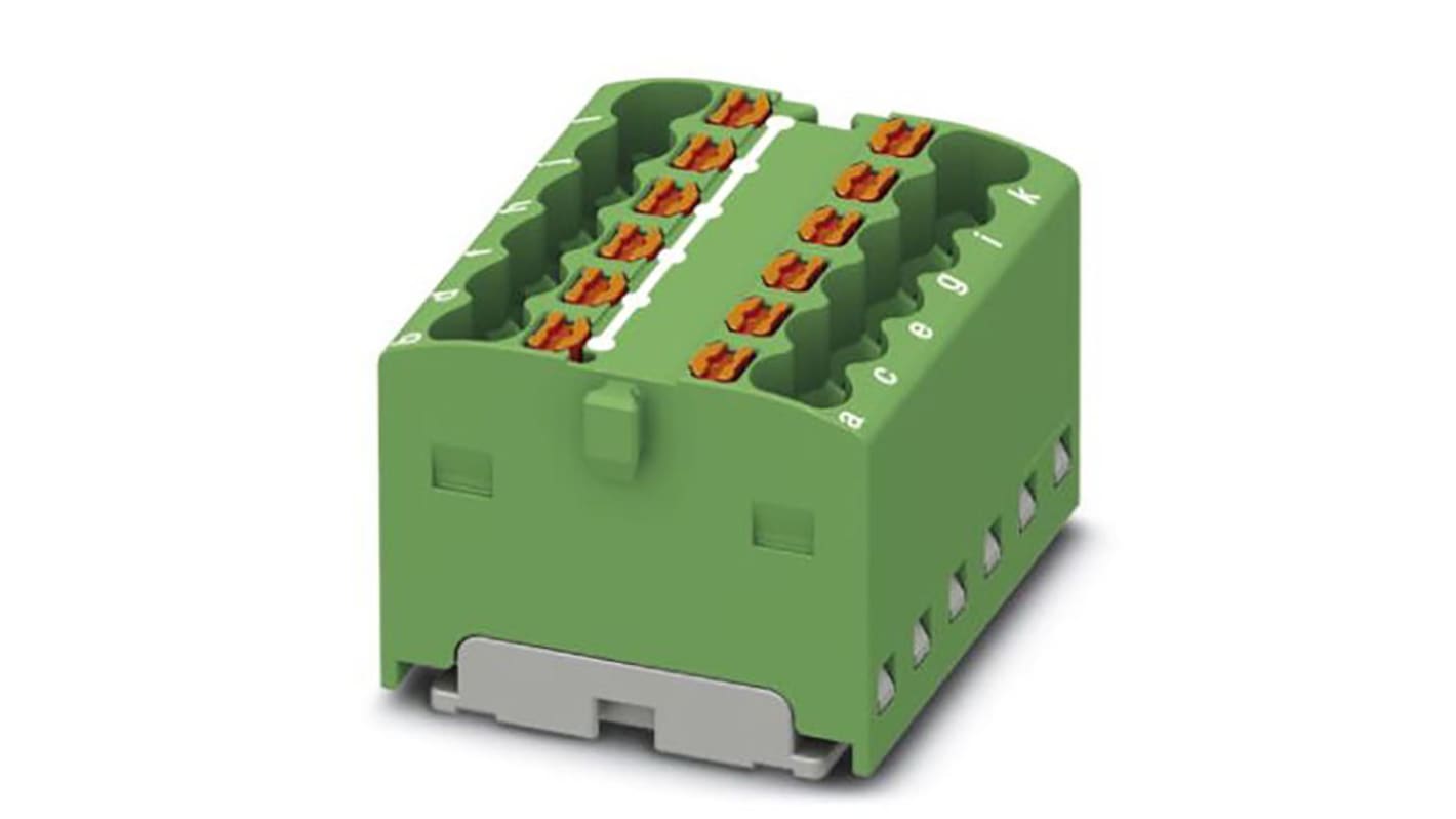 Phoenix Contact Distribution Block, 12 Way, 2.5mm², 17.5A, 450 V, Green