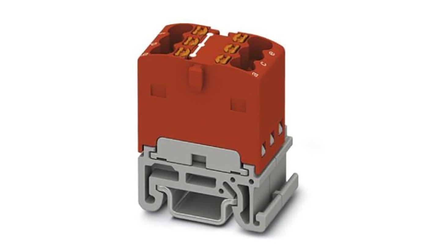 Phoenix Contact Distribution Block, 6 Way, 2.5mm², 17.5A, 500 V, Red