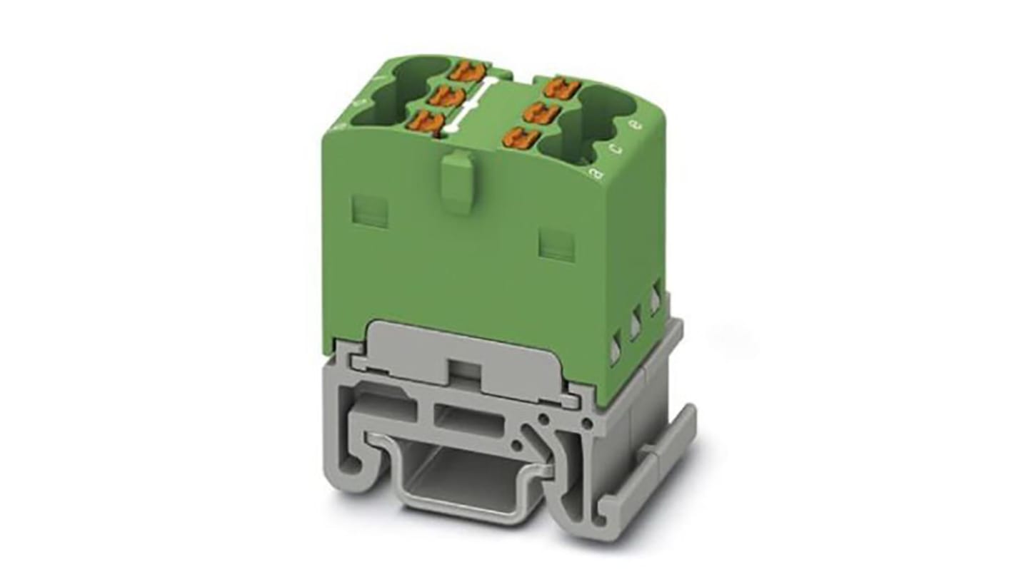 Phoenix Contact Distribution Block, 6 Way, 2.5mm², 17.5A, 500 V, Green