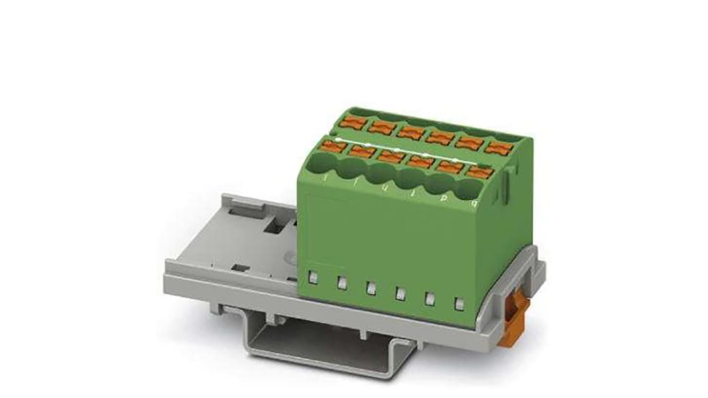 Phoenix Contact Distribution Block, 12 Way, 4mm², 24A, 690 V, Green