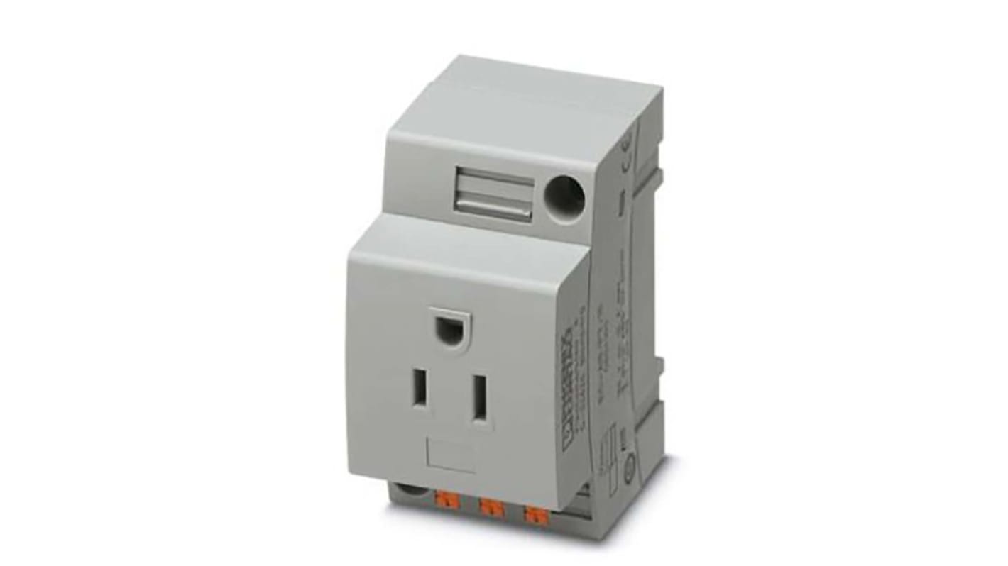 Phoenix Contact USA Mains Sockets, 15A, DIN Rail Mount, 125 V