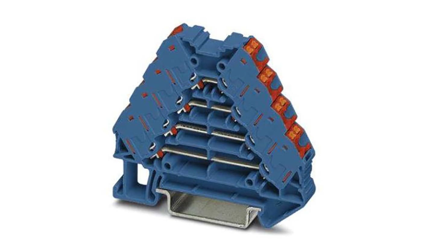 Bloc de jonction rail DIN Phoenix Contact PTRV 4 BU/RD, 0.14 → 2.5mm², Enfichable, Bleu