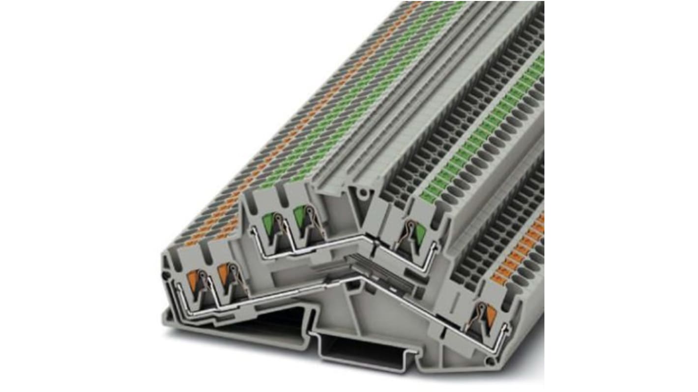 Phoenix Contact PTTBS 2.5-TWIN/U-OG/O-GN Series Grey Double Level Terminal Block, 0.14 → 4mm², Push In