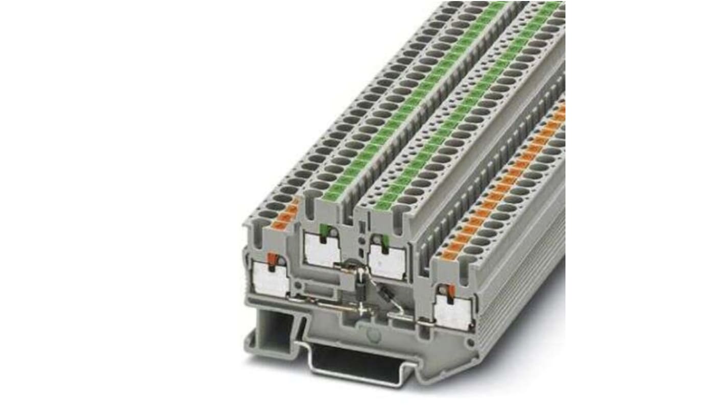 Phoenix Contact PTTB 2.5-2DIO/UL-O/UR-O/U-OG/O Series Grey Component Terminal Block, 0.14 → 4mm², Push In