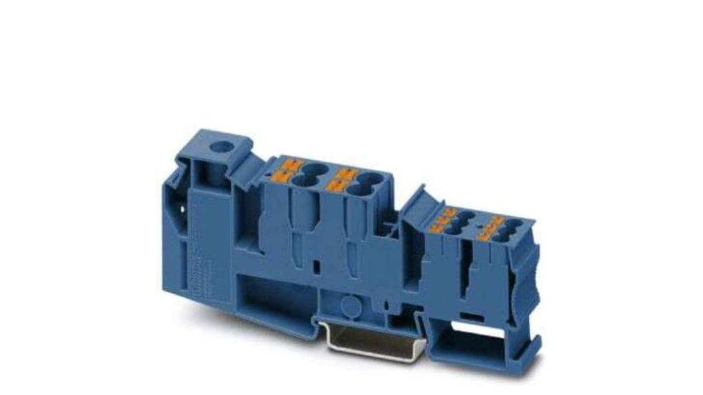 Phoenix Contact PTU 35/4X6/6X2.5 BU Series Blue DIN Rail Terminal Block, 1.5 → 50mm², Push In Termination