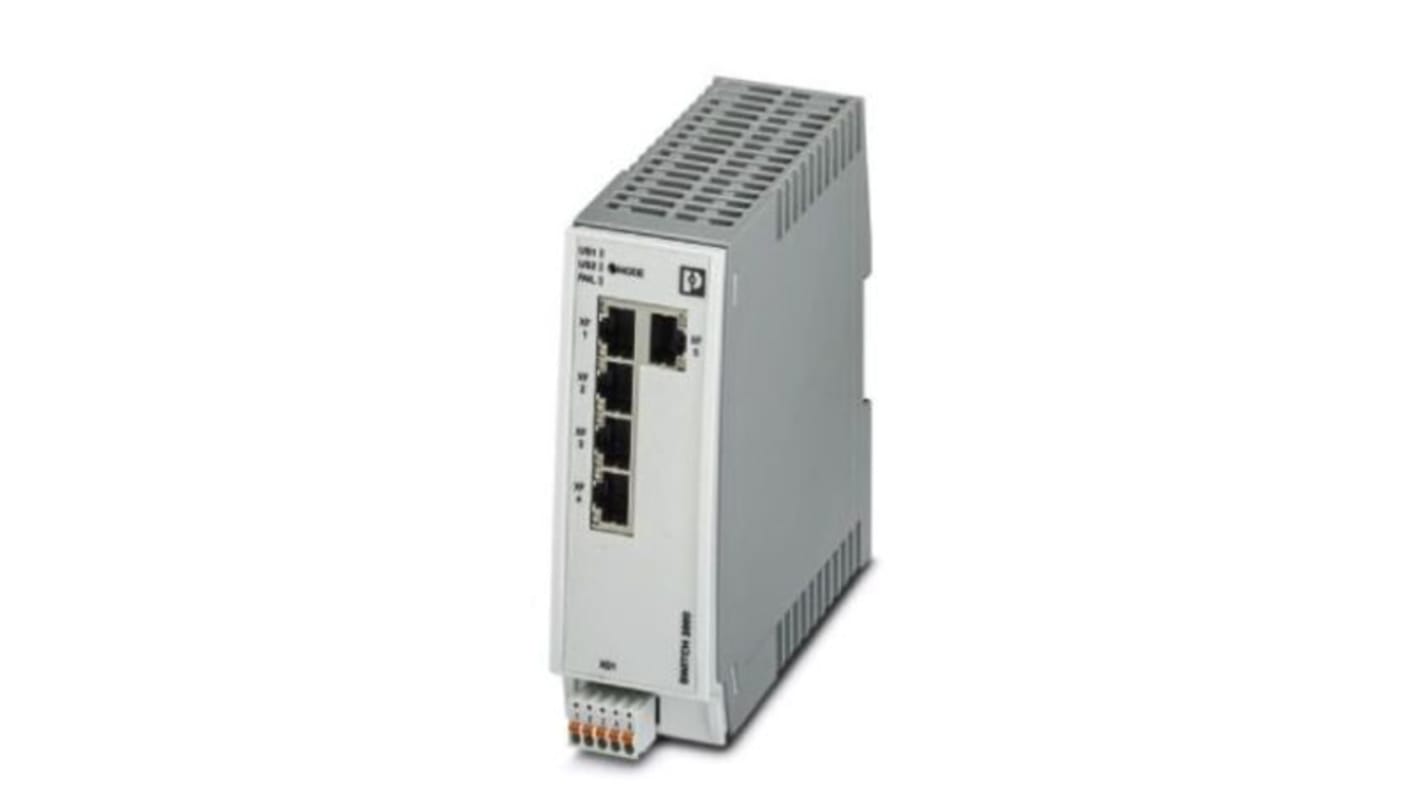 Phoenix Contact DIN Rail Mount Ethernet Switch, 5 RJ45 Ports, 10/100Mbit/s Transmission, 24V dc