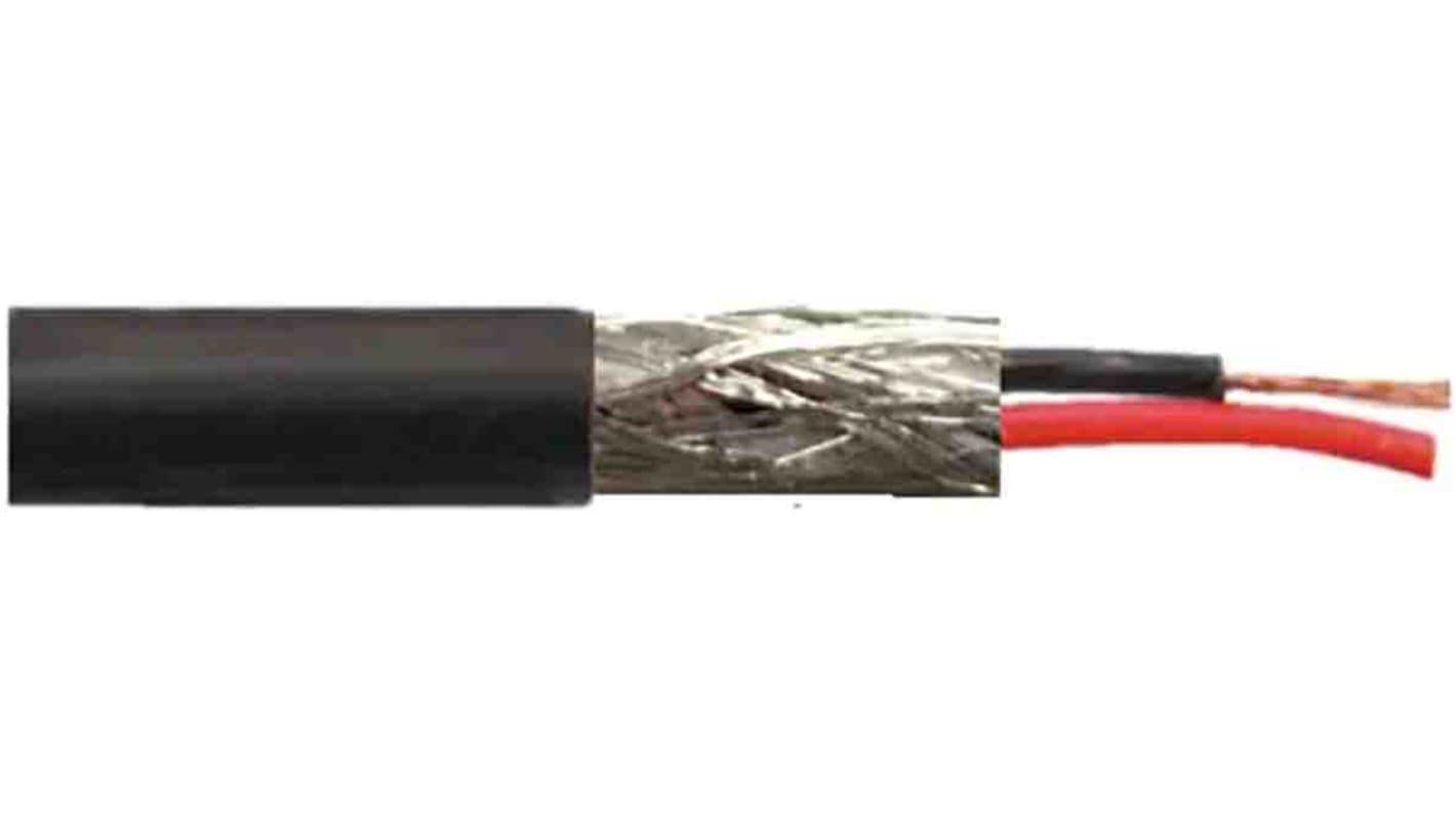 RS PRO Screened 2 Core Microphone Cable, 0.22 mm² CSA, 6.35mm od, 100m, Black