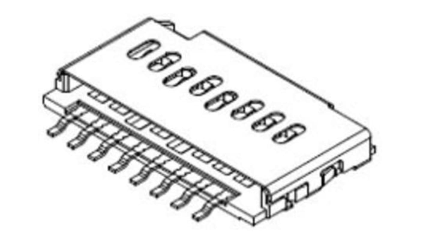 Molex, Mikro SD-kártya csatlakozó, 1.1mm Pitch 8 Way 1 Row Vízszintes Nő, Benyomás Termination 105162