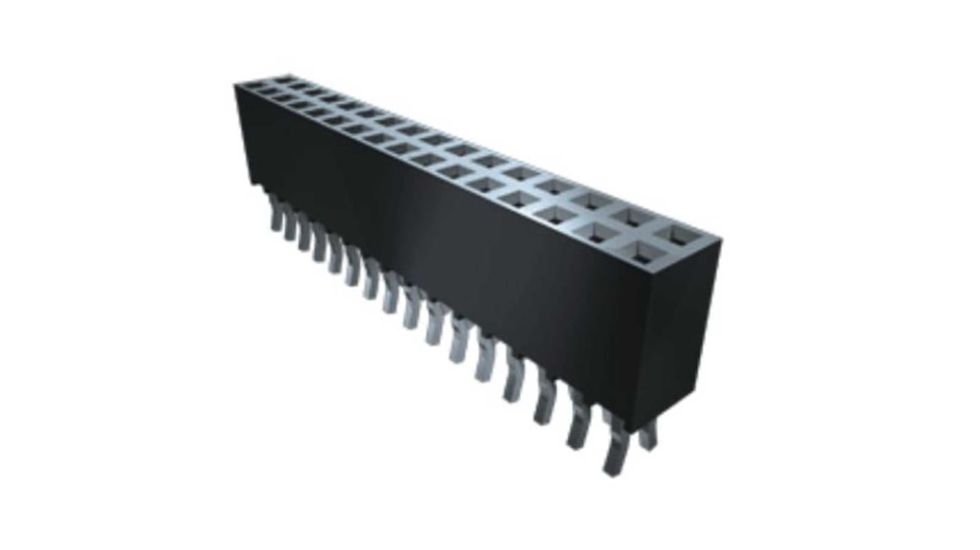 Conector hembra para PCB Ángulo de 90° Samtec serie SSQ, de 22 vías en 2 filas, paso 2.54mm, Montaje en orificio
