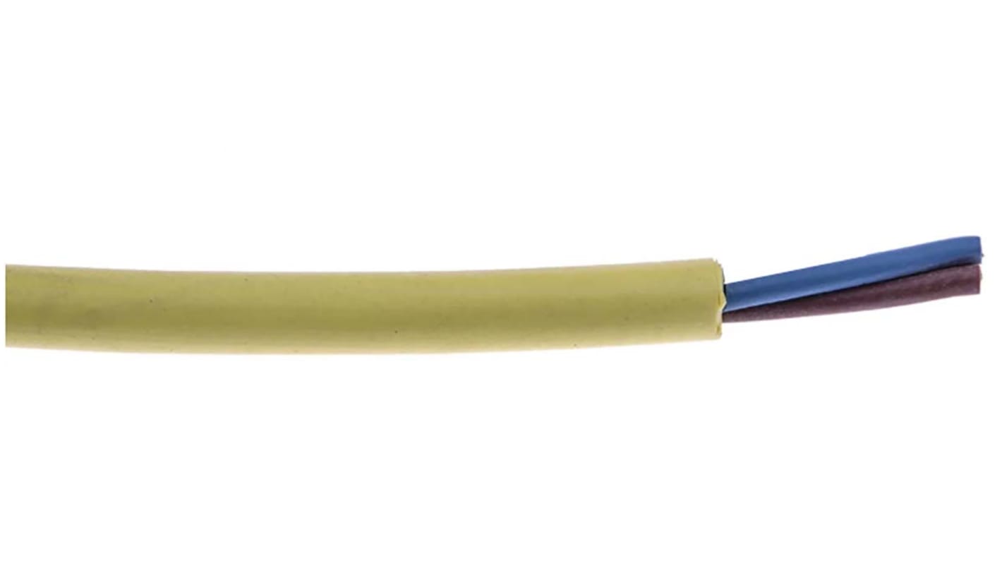 RS PRO 2 Core Power Cable, 0.75 mm², 600mm, Yellow TPU Sheath, Coiled, 300/500 V