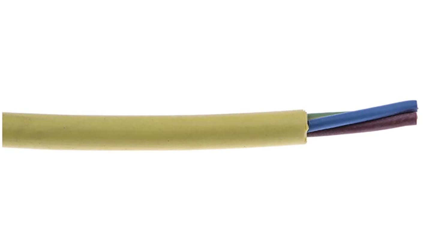 RS PRO 3 Core Power Cable, 1 mm², 600mm, Yellow Thermoplastic Elastomers TPE Sheath, Coiled, 300/500 V
