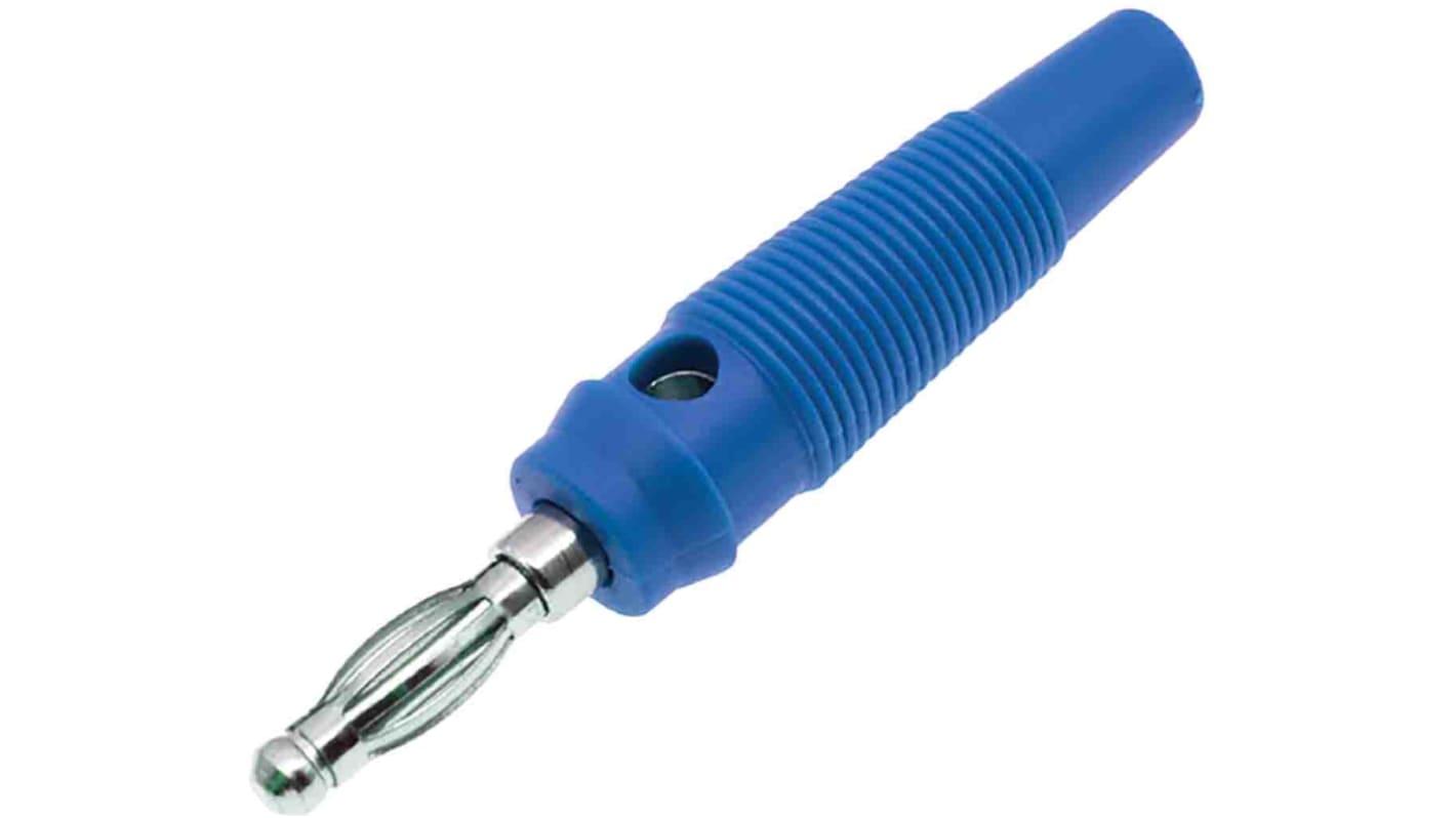 RS PRO Blue Male Banana Plug, 4 mm Connector, Screw Termination, 24A, 30V, Nickel Plating