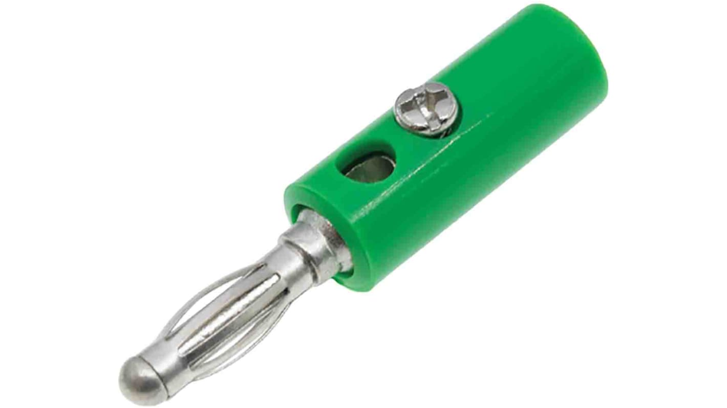 RS PRO Green Male Banana Plug, 4 mm Connector, 32A, 30V, Nickel Plating