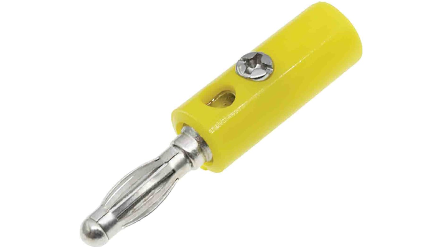 RS PRO Yellow Male Banana Plug, 4 mm Connector, 32A, 30V, Nickel Plating