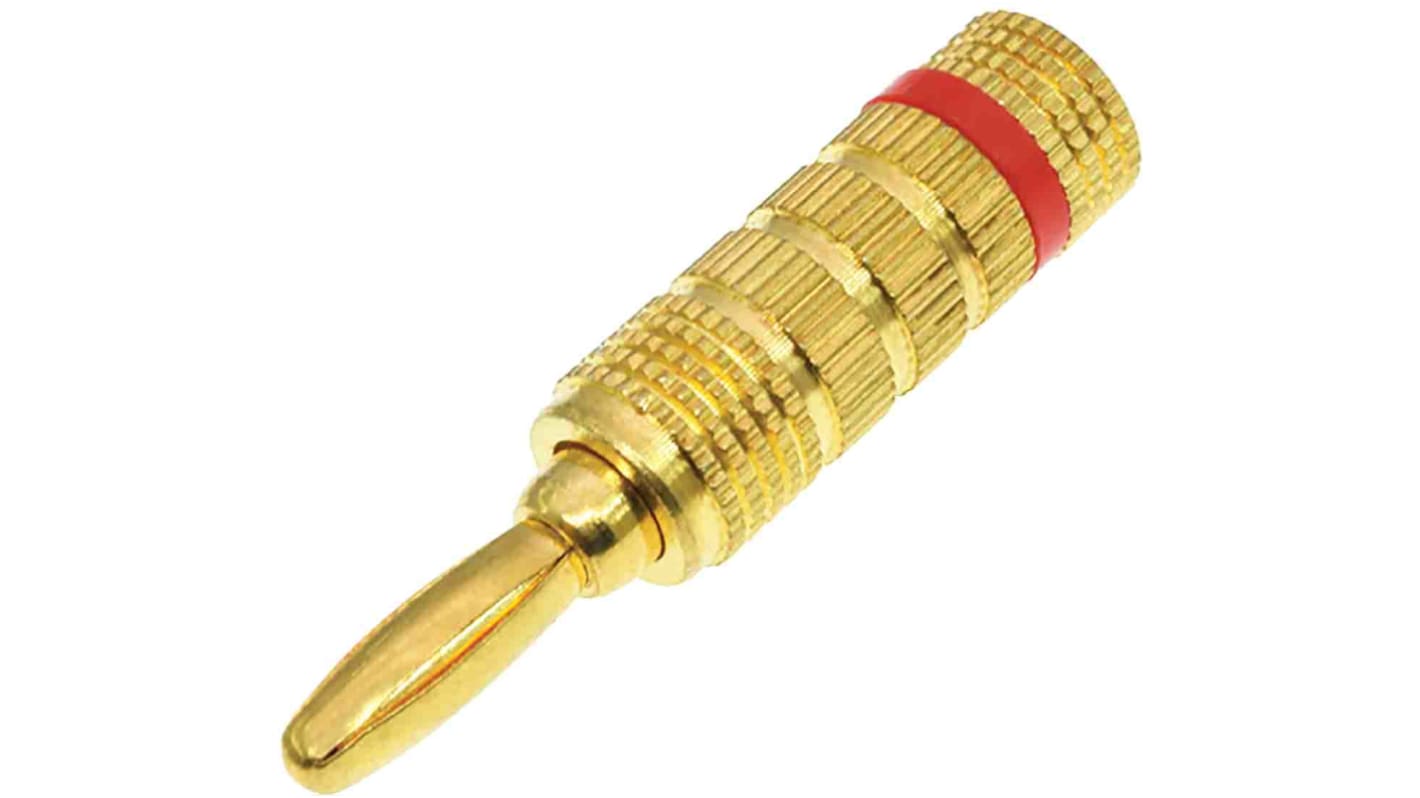 RS PRO Red Male Banana Plug, 4 mm Connector, 24A, 30V, Gold Plating