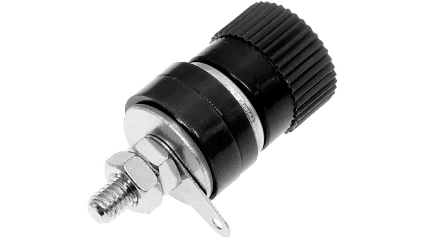 RS PRO Black Female Banana Socket, 4 mm Connector, Solder Termination, 24A, 30V, Nickel Plating