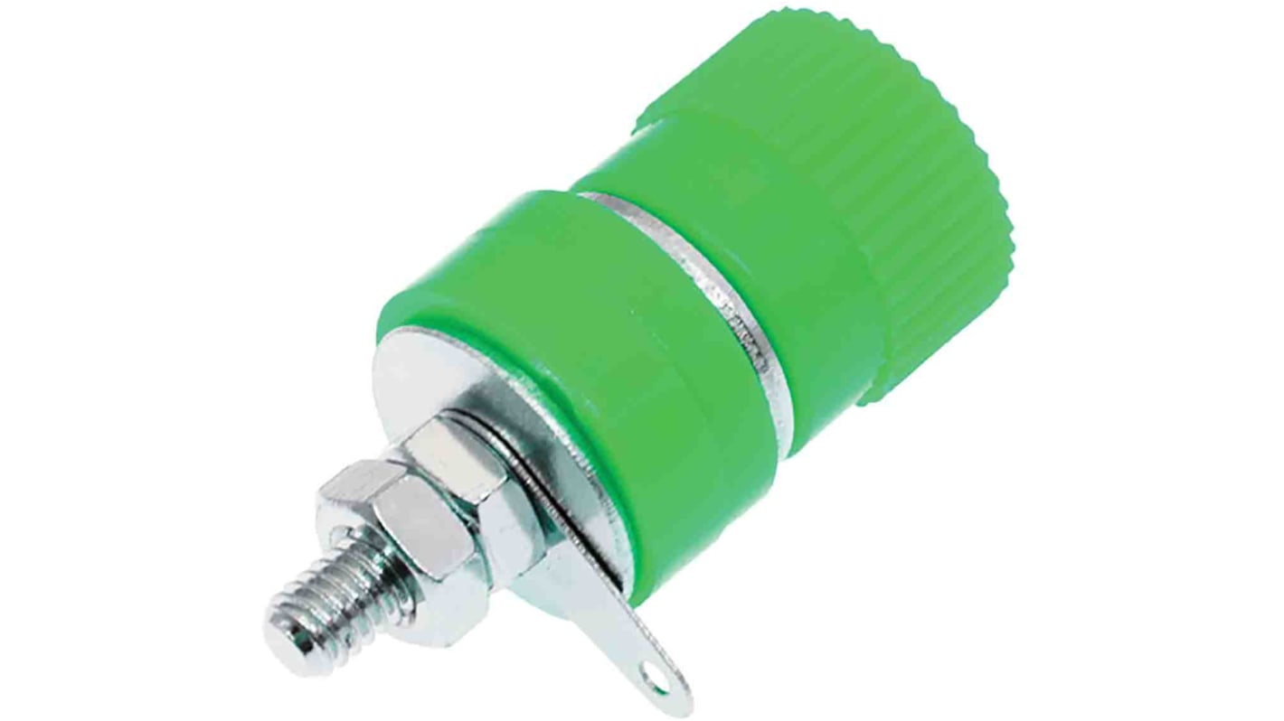 RS PRO Green Female Banana Socket, 4 mm Connector, Solder Termination, 24A, 30V, Nickel Plating