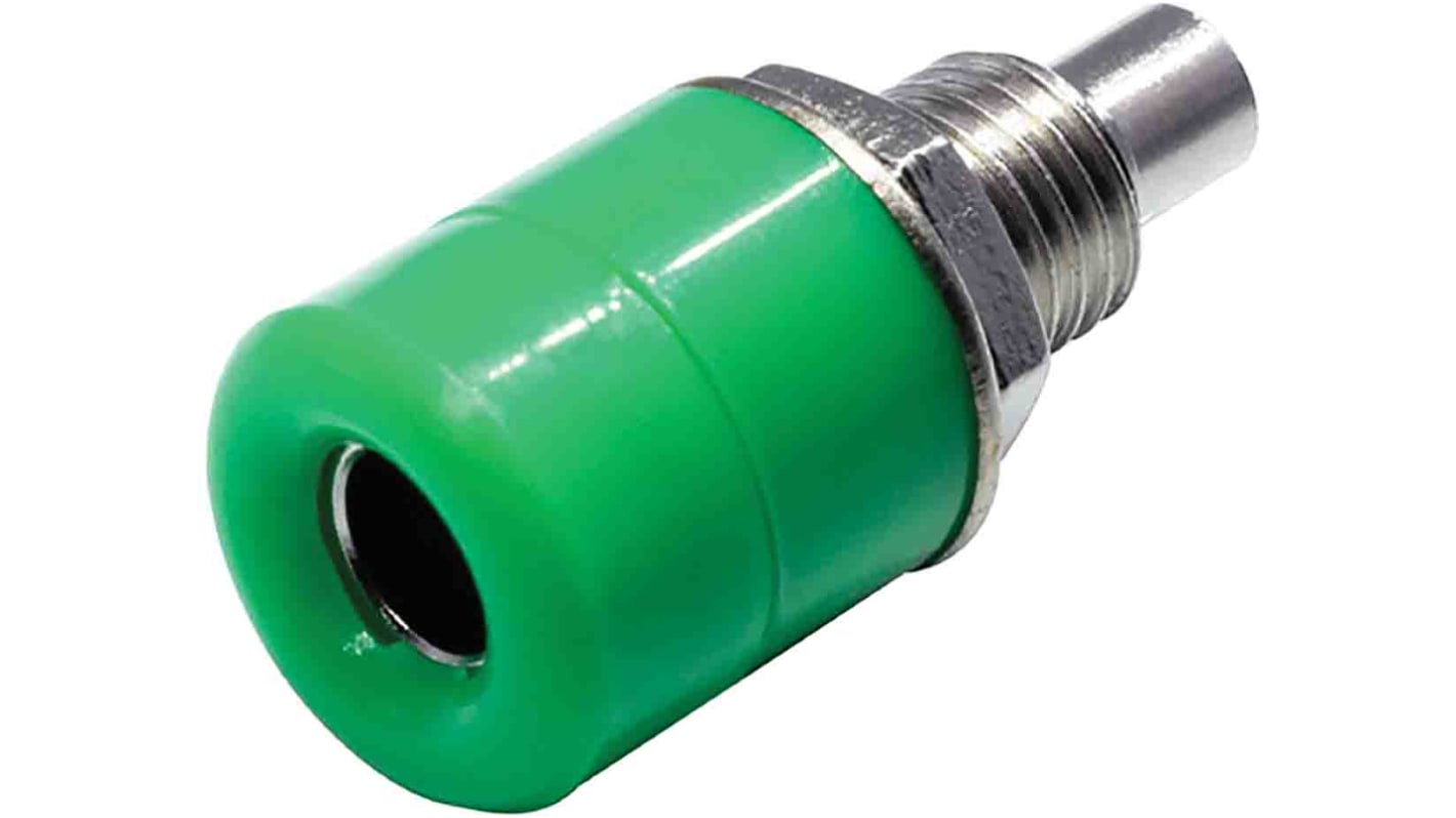 RS PRO Green Female Banana Socket, 4 mm Connector, Solder Termination, 24A, 30V, Nickel Plating