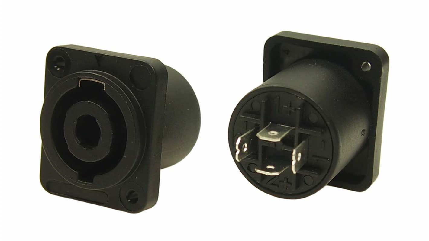 RS PRO Panel Mount Speaker Terminal Socket, 4 Way, 20A, Push In Termination