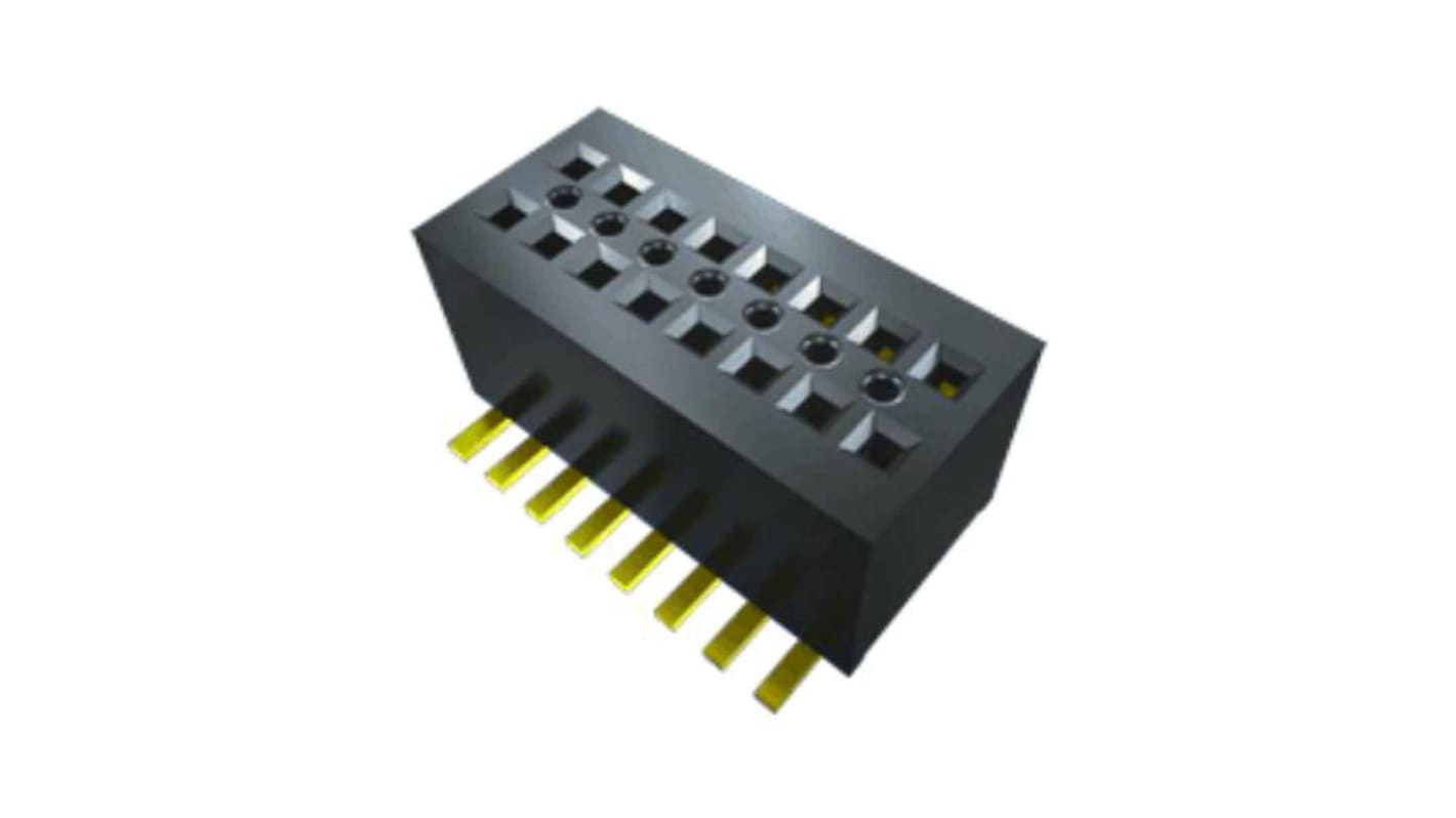 Conector hembra para PCB Ángulo de 90° Samtec serie CLE, de 16 vías en 2 filas, paso 0.8mm, Montaje Superficial, para