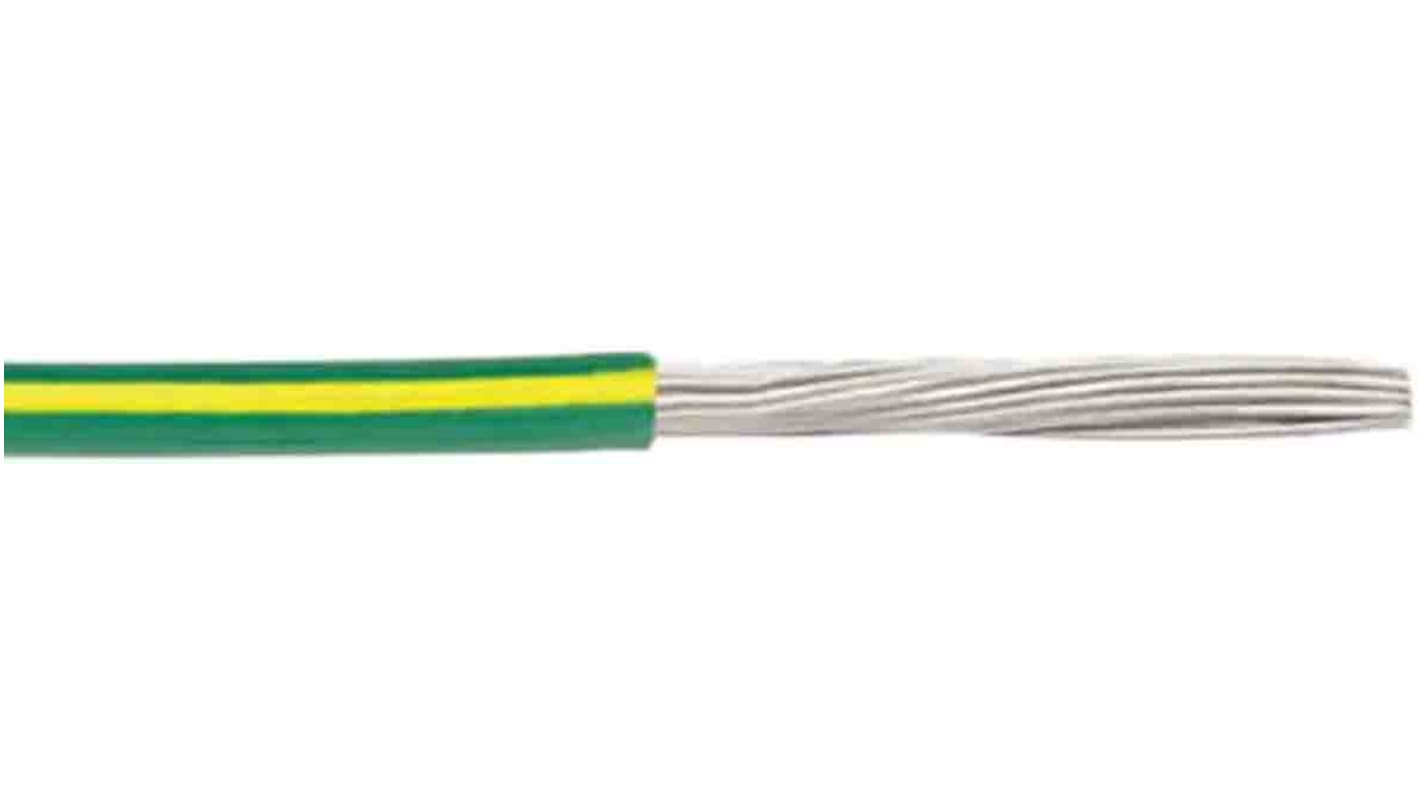 RS PRO Green/Yellow 2.1 mm² Hook Up Wire, 14 AWG, 1C, 305m, PVC Insulation
