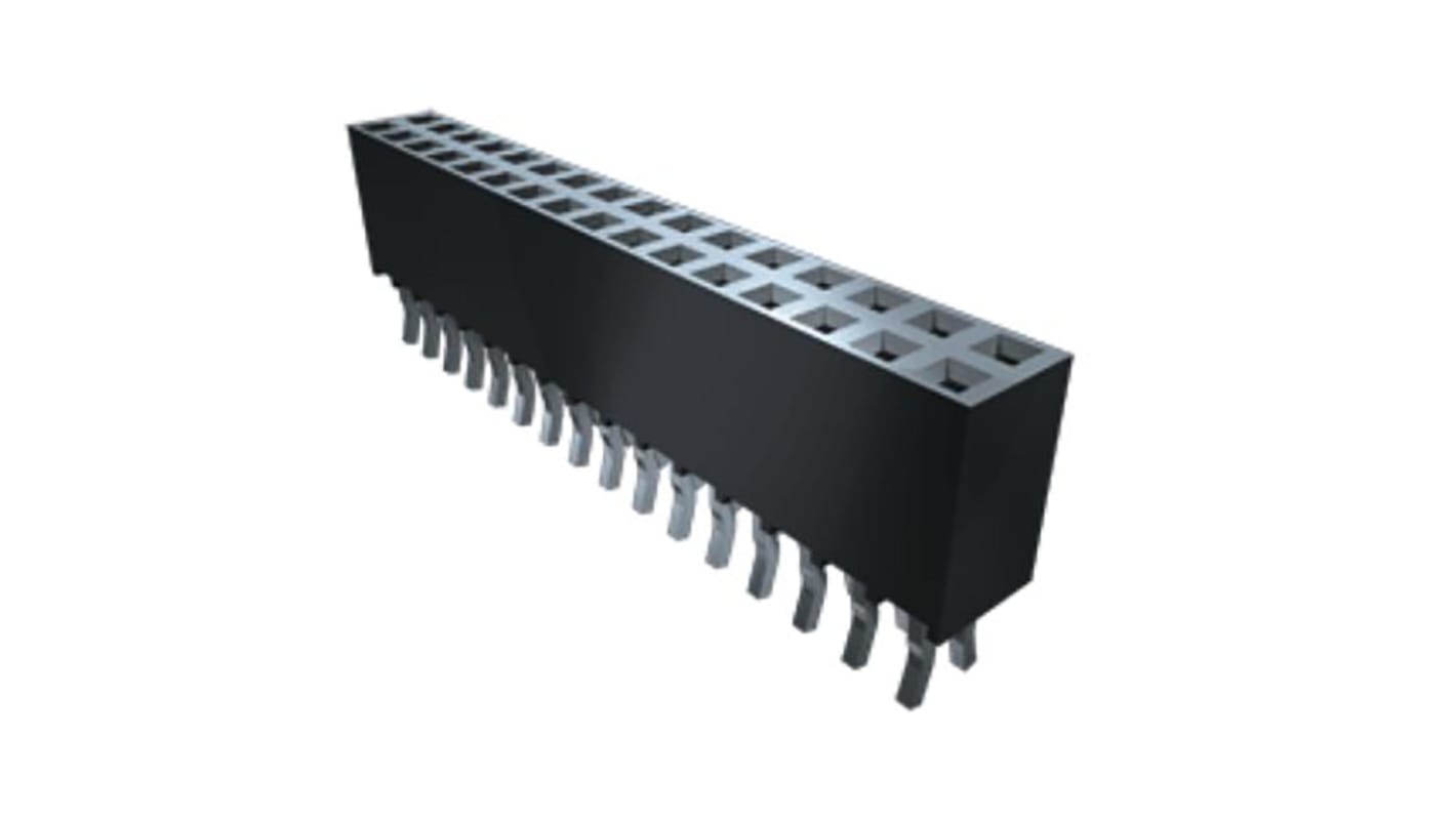 Conector hembra para PCB Ángulo de 90° Samtec serie SSQ, de 10 vías en 2 filas, paso 2.54mm, Montaje en orificio