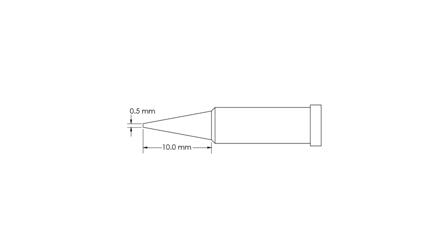 Punta de soldadura tipo Cónico Metcal, serie GT4 mod. GT4-CN0005S, punta de 0,5 x 10 mm, para usar con Soldador