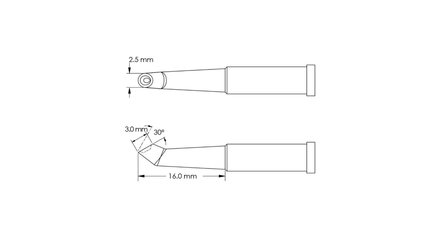 Punta saldatore Metcal GT4-HF3025V, serie GT4, 3,0 x 2,5 x 16 mm, forma: Zoccolo, angolo 30°