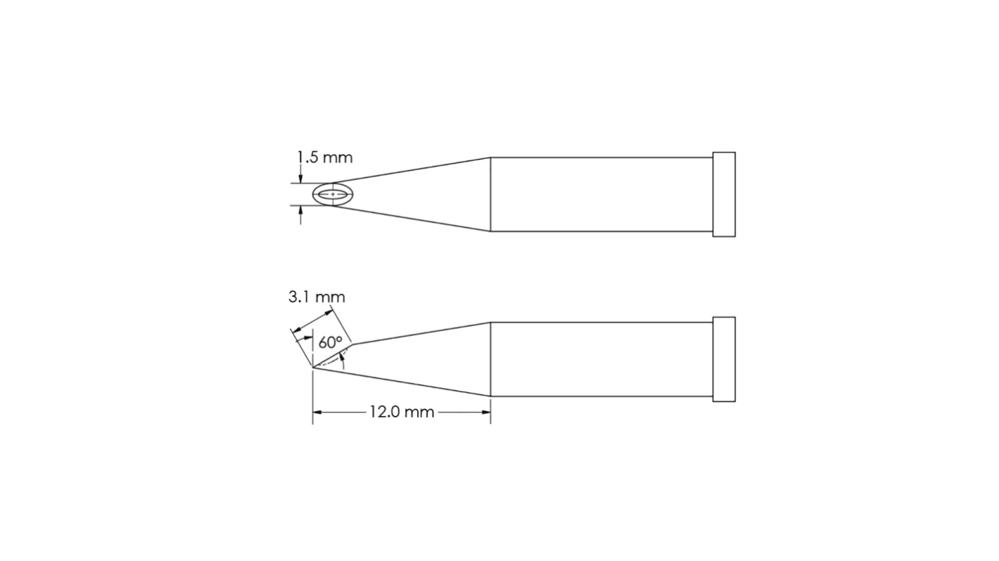 Panne de fer à souder GT4-HF6015V Metcal, Sabot, série GT4, 3,1 x 1,5 x 12 mm, pour Fer à souder