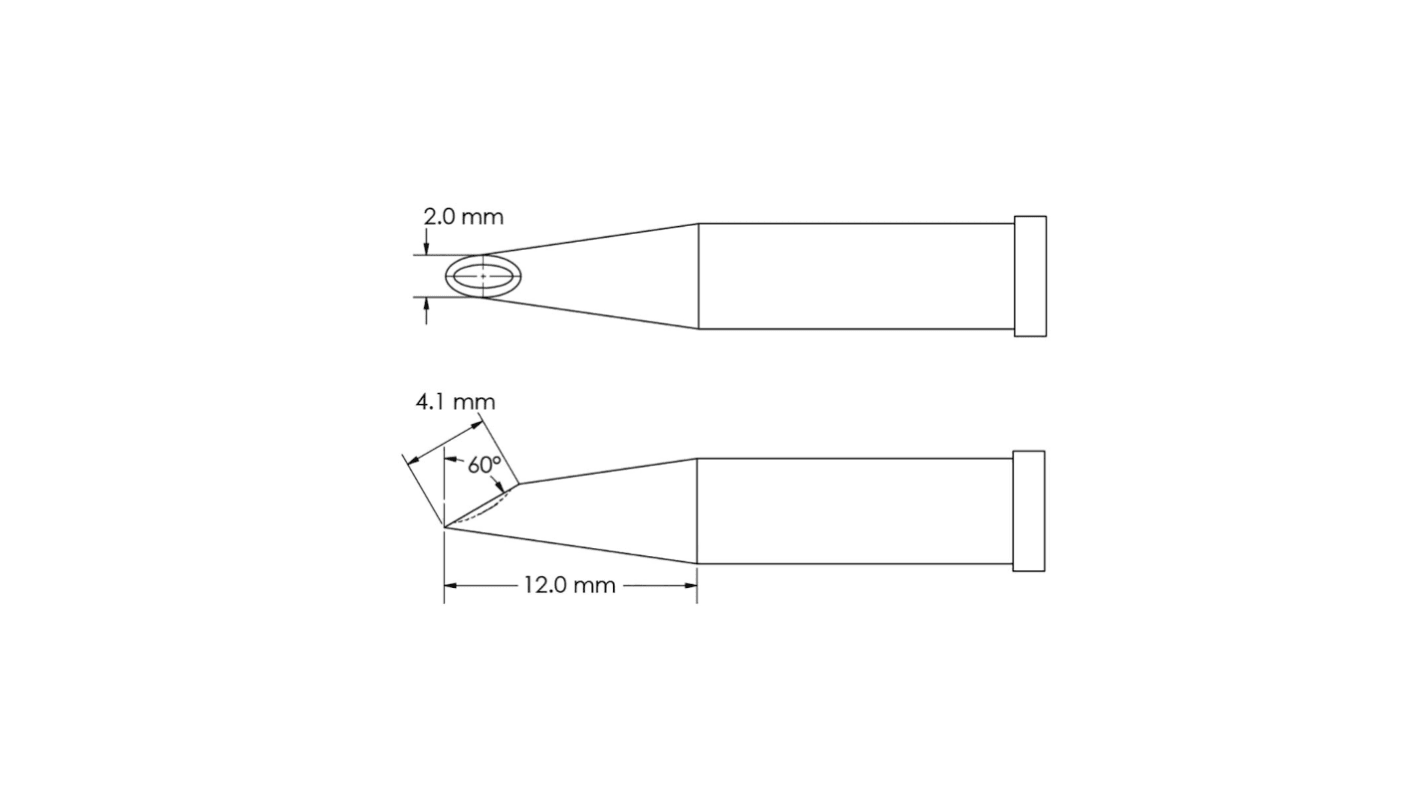 Punta de soldadura tipo Hoof Metcal, serie GT4 mod. GT4-HF6020V, punta de 4,1 x 2,0 x 12 mm, 60°, para usar con Soldador