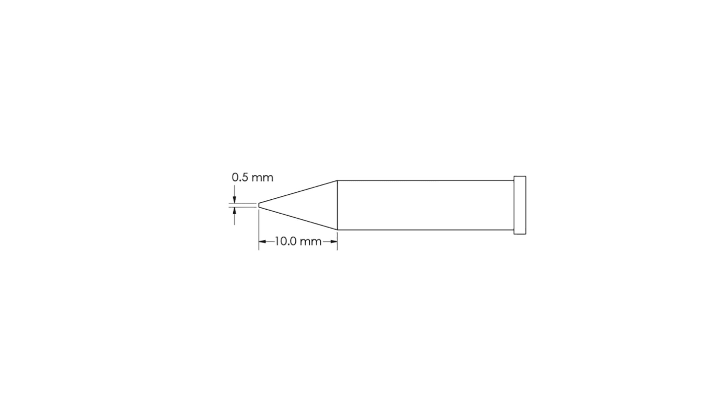 Punta de soldadura tipo Cónico Metcal, serie GT6 mod. GT6-CN0005S, punta de 0,5 x 10 mm, para usar con Soldador